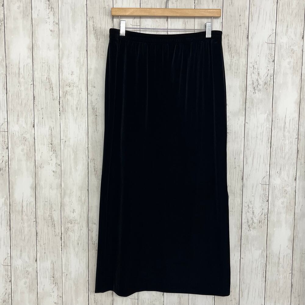 Vintage Dani Max Black Velvet Midi Skirt Size 12 High Waist 90s Whimsigoth Slit